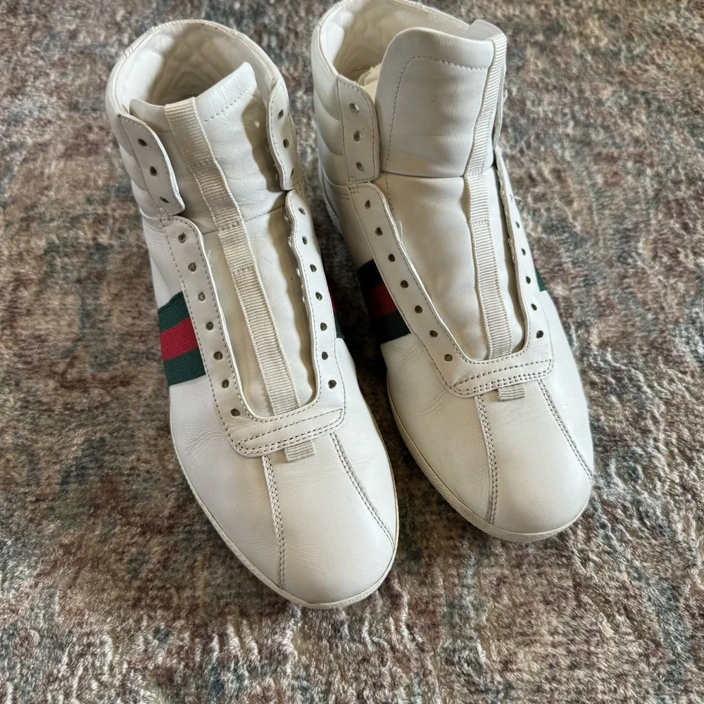 Gucci Web leather high top lace up sneakers Men’s size 7 # 429475